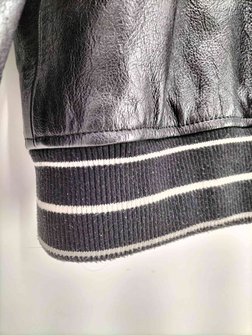 ザラ ZARA Leather biker jacket カウレザー バック 刺繍 スタジアム ジャケット スタジャン メンズ import:S